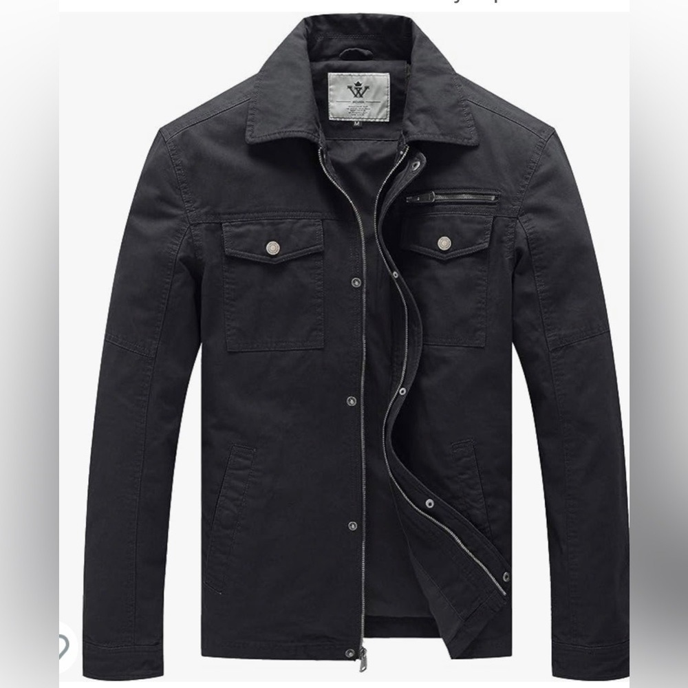 WenVen‎ Mens Military Field Jacket Black Cotton Twill Utility Cargo Coat Size M